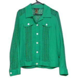 Green Linen Blend Top Jacket Shacket Size Medium